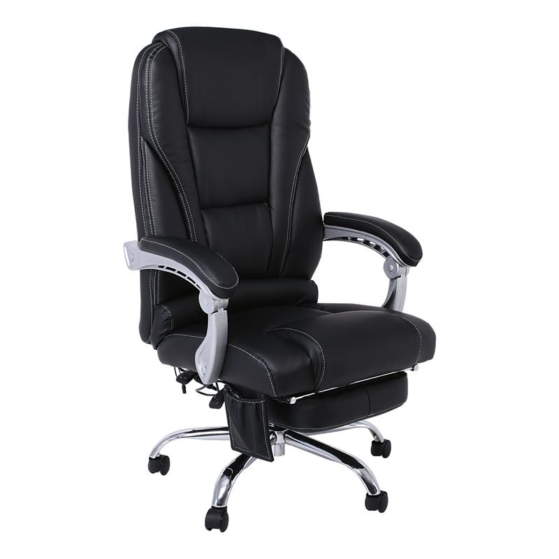 BF8550 Massage Relax Πολυθρόνα Γραφείου Διευθυντή, Βάση Χρώμιο με Υποπόδιο, Pu Μαύρο