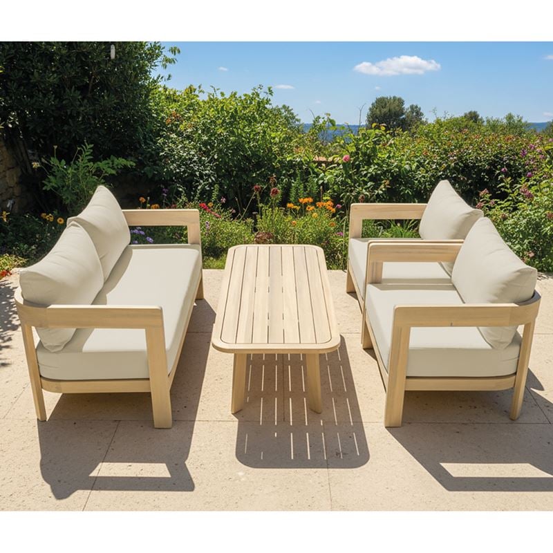 FLORIDA Living Set Σαλόνι Καθιστικό Κήπου-Βεράντας (4τ), Acacia, Μαξιλάρια Μπεζ