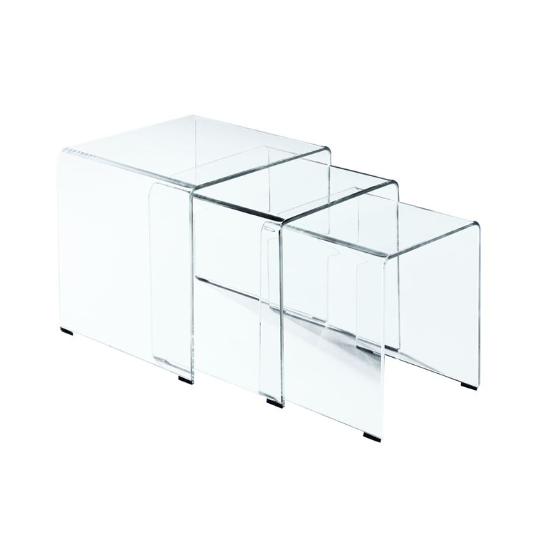 GLASSER Set 3 Βοηθητικά Τραπεζάκια, Διάφανο Γυαλί 10m