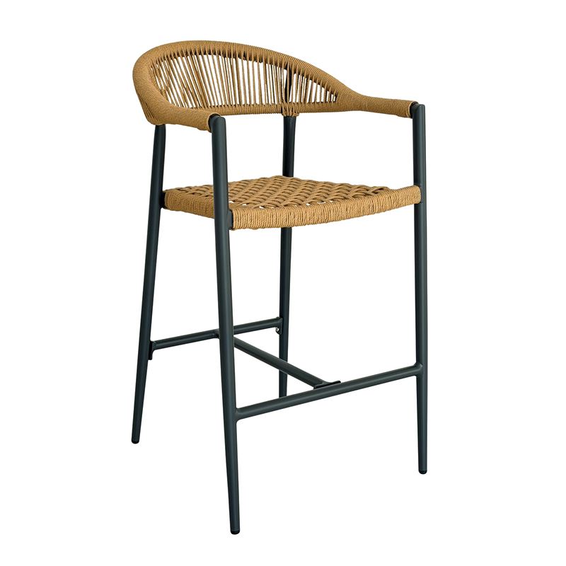 MADISON Σκαμπό Bar, ALU Ανθρακί, Rope Wicker Φυσικό