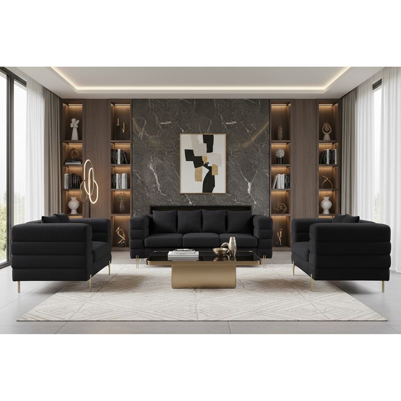 MORRIS Set Σαλόνι - Καθιστικό 3θέσιος + 2θέσιος + Πολυθρόνα Ύφασμα Teddy Μαύρο