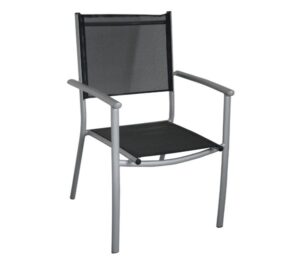 PLAZA Πολυθρόνα Dining Αλουμίν.Silver/Textilene Μαύρο