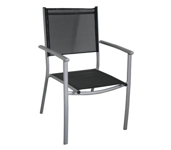 PLAZA Πολυθρόνα Dining Αλουμίν.Silver/Textilene Μαύρο