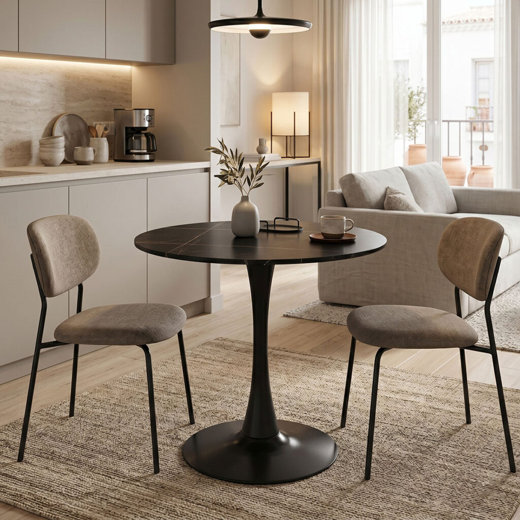 Τραπέζι Balou I pakoworld sintered stone σε μαύρο μαρμάρου Φ70x74εκ
