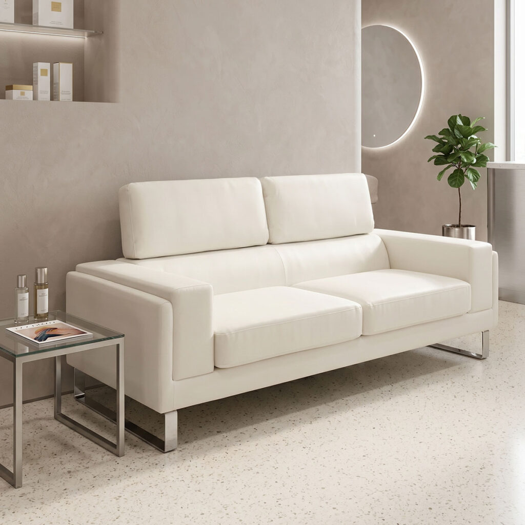 Καναπές Shea pakoworld 3θέσιος PU ivory-inox 198x80x87εκ