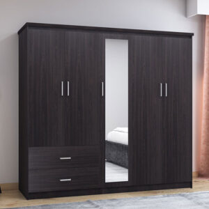 Ντουλάπα ρούχων πεντάφυλλη OLYMPUS pakoworld χρώμα wenge 198x57x183εκ