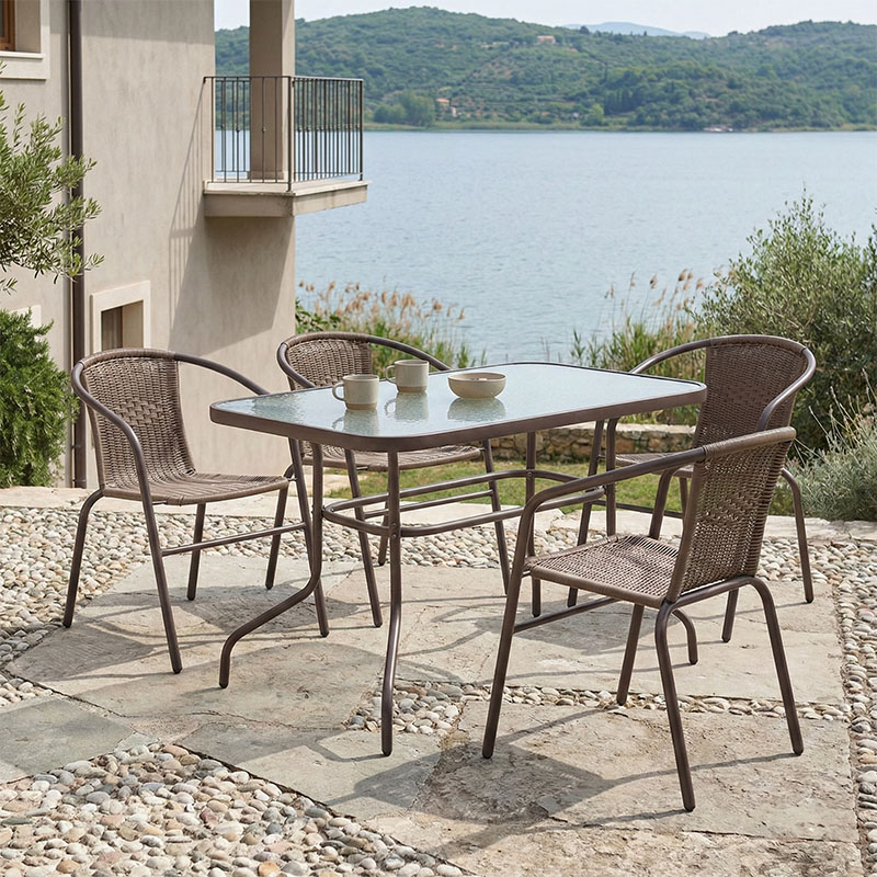 Τραπεζαρία Valor-Obbi σετ 5τεμ pakoworld pe καφέ-μέταλλο 110x60x70εκ
