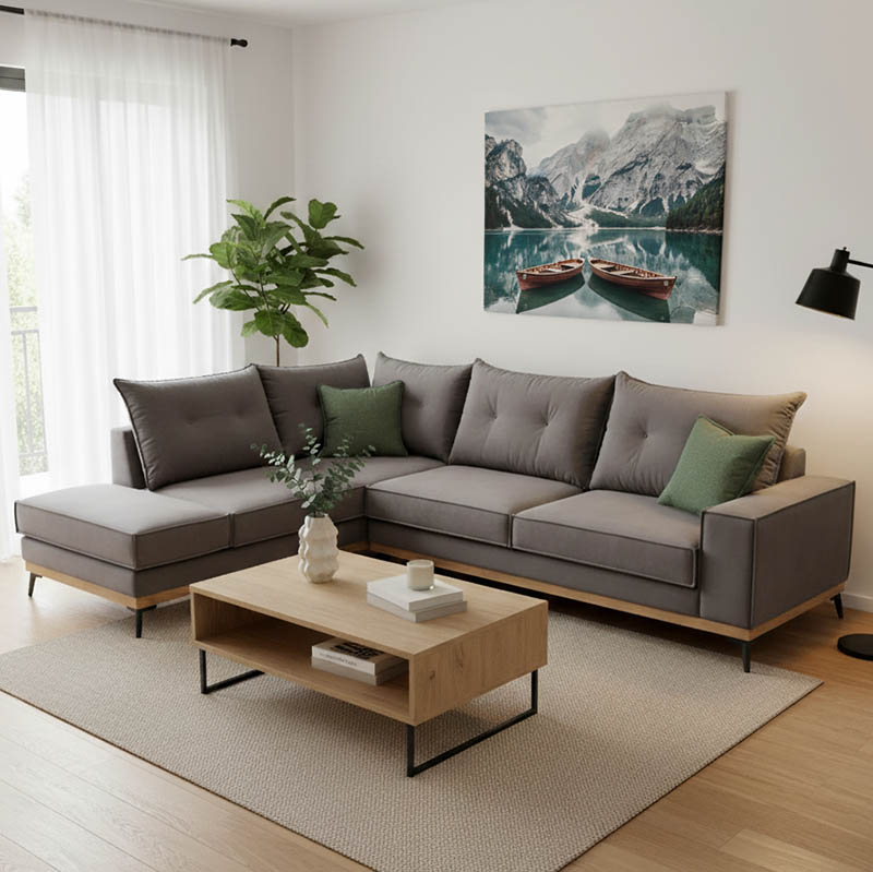 Γωνιακός καναπές δεξιά γωνία Luxury II pakoworld ύφασμα ανθρακί-κυπαρισσί 290x235x95εκ