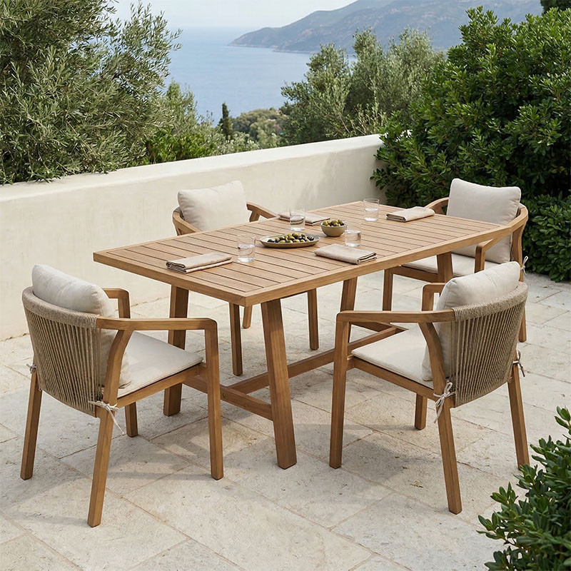 Τραπεζαρία Malibu pakoworld μασίφ ξύλο ακακίας 160x90x75εκ Σετ 5τεμ