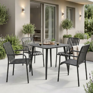 Τραπεζαρία Heven Vista pakoworld σετ 5τεμ μαύρο αλουμίνιο 80x80x72εκ