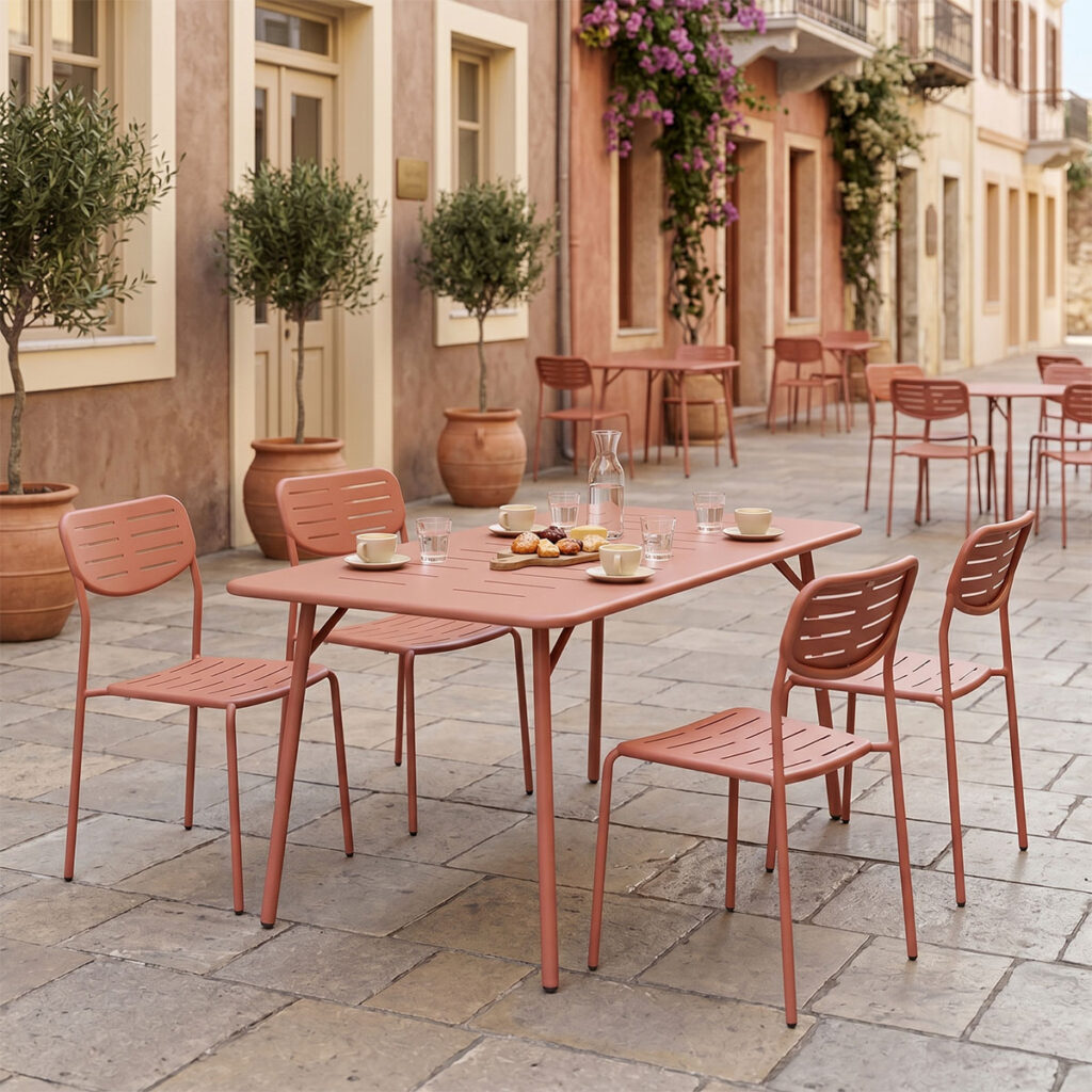 Τραπεζαρία Moraja Deraby Ι pakoworld σετ 5τεμ terracotta μέταλλο 140x80x72εκ