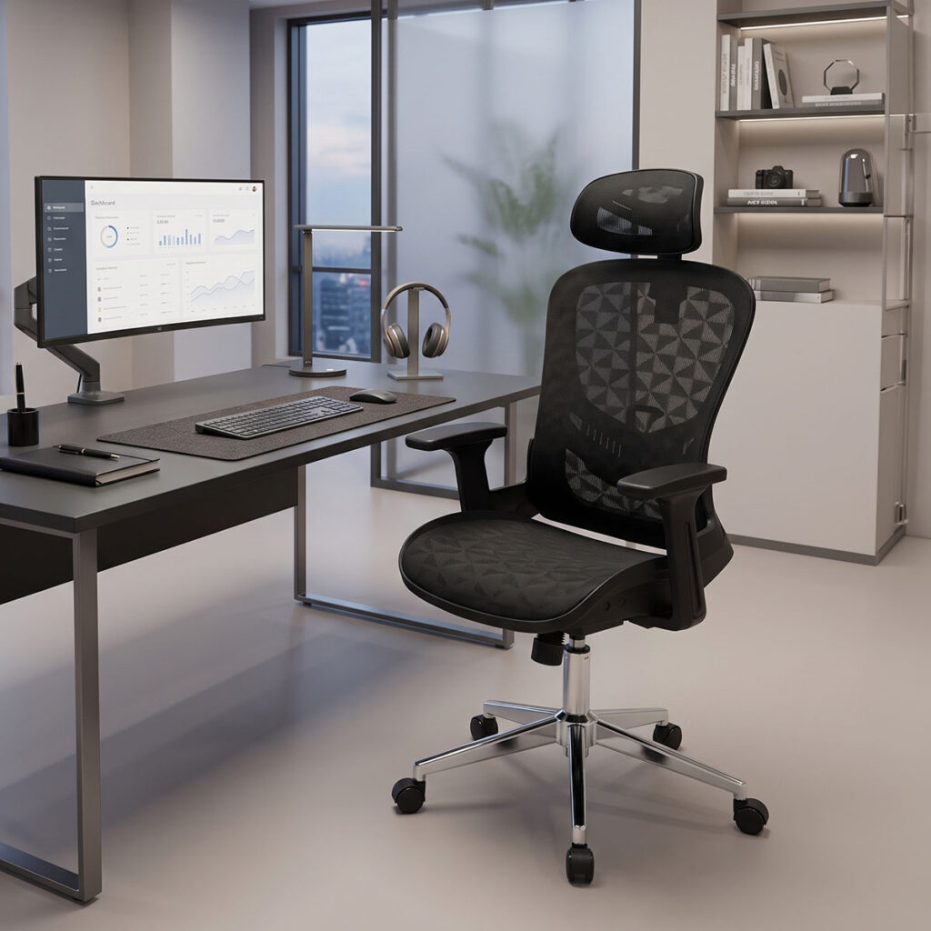 Καρέκλα γραφείου εργασίας Mergi pakoworld μαύρο mesh 62x63x120εκ
