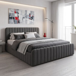 Κρεβάτι διπλό Myrelia pakoworld ανθρακί ύφασμα 160x200εκ